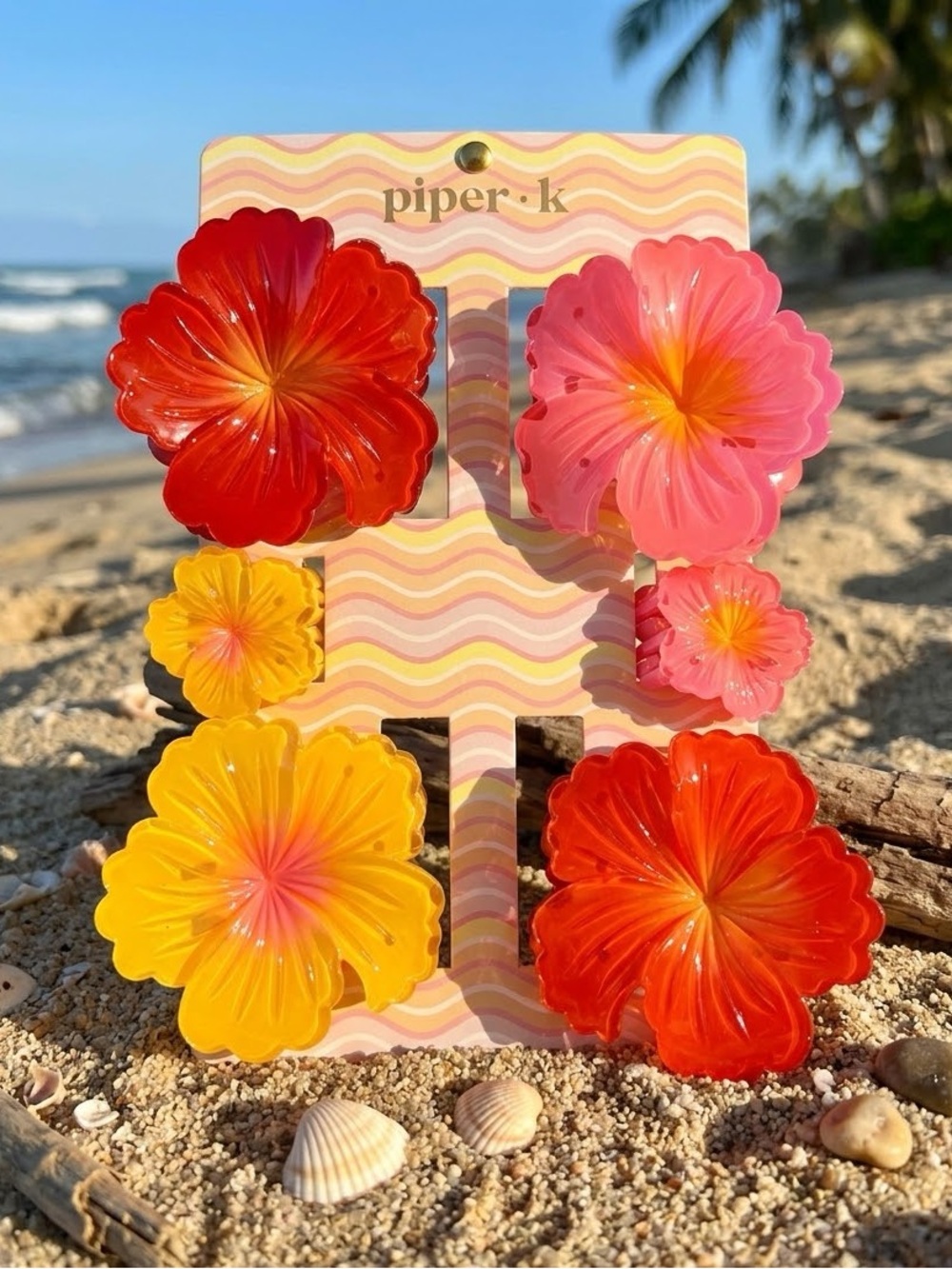 Piper K multi-colored flower hair clips with hibiscus flowers #hairclips #floral